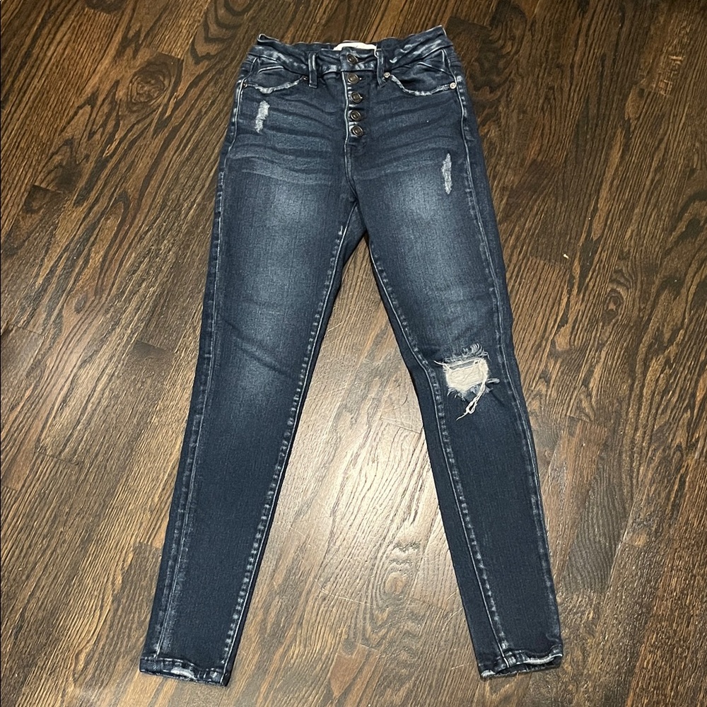KanCan Dark Wash Distressed Skinny Jeans